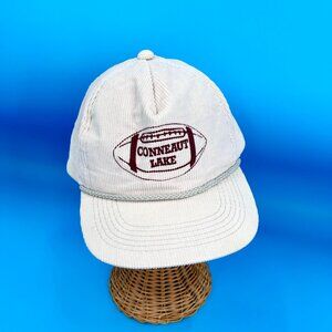 VINTAGE GRAY CORDUROY CONNEAUT LAKE FOOTBALL SNAPBACK BASEBALL TRUCKER HAT